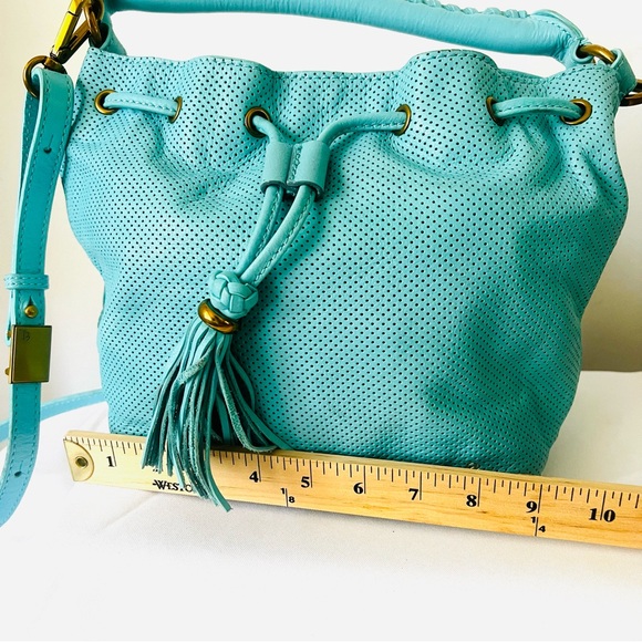 ELLIOTT LUCCA Women's Perforated Leather Crossbody Bucket Bag - Picture 11 of 13